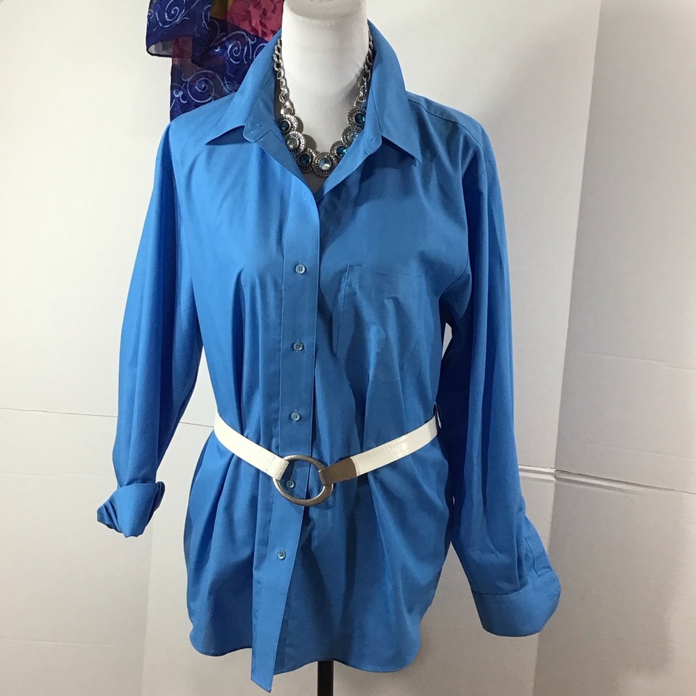 Foxcroft sky blue button front wrinkle free shirt
